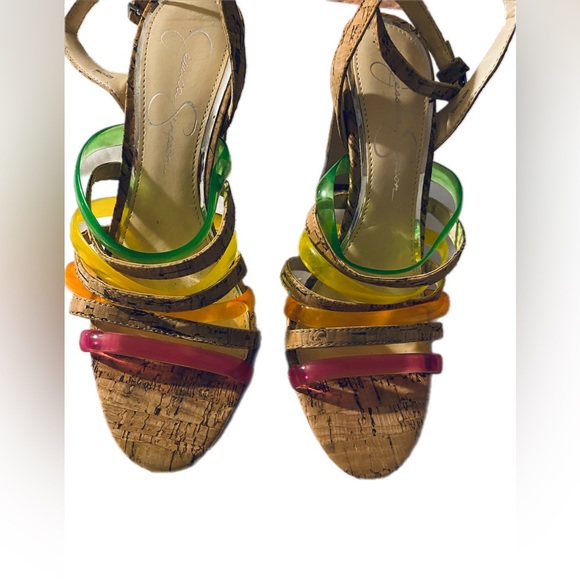 Jessica Simpson Muti Color Sandals With Cork Stack Heels Size 8M - Picture 4 of 9